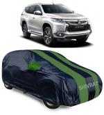 SHIVRAT Presents All Weather Water & Heat Resistant Car Body Cover Compatible With Mitsubishi Montero Variants_GreenStripes With Mirror