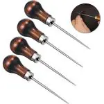 Supvox 4 Pcs Awl Tool, Needles Sewing Awl Hand Stitcher, Gourd Shape Leather Craft Cloth Wooden Handle Scratch Awl Tool, Pin Punching For Canvas Leather Pouch Hole Diy Shoes Repair