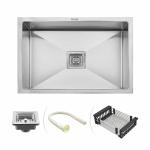 Ruhe Handmade Single Bowl 20x17x 9 Inch 304-Grade Kitchen Sink | Stainless Steel Handmade Kitchen Sink | Brushed Matte Finish | Strainer-Basket/Sink Coupling/Waste Pipe - Grey