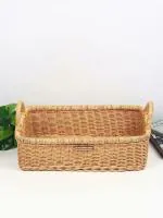 Habere India-All the Cultures Fabricating India Store Beige Rectangular Wicker Basket with Side Handle, Large (38 x 25 x 12 cm)