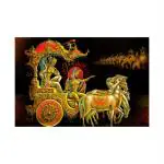 SHASWAT ART Mahabharat Krishna-Arjun Rath Painting with Sparkle Coated Lami 24x36 (Without Frame)