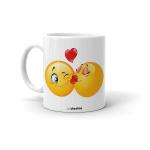 Cheeksy Kiss On Cheek With Heart Emoji Printed Coffee Tea Milk Mug 300 Ml | Gift For Couple | Daughter | Birthday | Friends | Sister | Brother | Kids | Valentine Day | Funky | Set Of 1