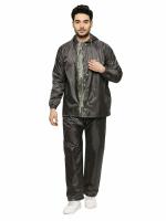 Citizen Real-Reversible Raincoat for Men with Adjustable Hood, Waterproof Pant, Plastic Cap and Carry Pouch | Durable & Lightweight Polyester Rainsuit | Stylish Military Printed | Grey, 2XL