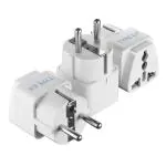 Ceptics India to Europe (Schuko) (Type E/F) Travel Adapter Plug - CE Certified - RoHS Compliant - White Color - 3 Pack (GP-9-3PK)