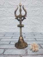 ARTVARKO Brass Lord Shiva Trishul with Damru on Stand Idol - 8 inch