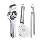 DreamBasket Stainless Steel Lemon Squeezer & Pizza Cutter & Roti Chimta for Kitchen