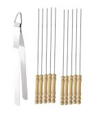 First Front Stainless Steel Roti Chimta Tong With Wooden Sikhe Set and Multicolour, Pack of 2