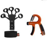 ShopiMoz Combo Pack Finger Grip & Counter Hand Grip Strengthener Extensor Exerciser Grip Finger Trainer for Improved Finger Function (Black Finger Grip & Multicolor Hand Grip)