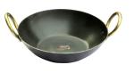 Olrada Iron Kadhai Deep Flat Bottom Kadhai, Frying Kadhai with Golden Rings,Induction Friendly Kadhai, Black 10inch