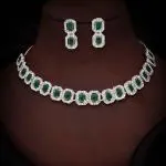 BCOMWALA JEWELS Sparkling White & Green AD Studded Silver Tone Choker Necklace Set with Matching Earrings - Elegant Pendant Necklace, Layered & Statement Jewelry for Women ,Choker Necklace Green