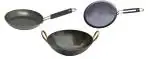 Olrada Iron 3-Piece Cookware Set ( 10inch Fry Pan , Dosa Tawa, 11inch Kadhai )