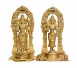 Idol Collections Gold Brass Lakshmi Vishnu Carved Frame With Kirtimukha In Idol Statue, 9.5 Inch