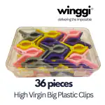 Winggi Multipurpose Heavy-Duty Plastic Clips - Set of 36 in a Sturdy Container | Rust-Resistant, Anti-Slip, Sunlight-Protected with Pipe Grip | Ideal for Home, Office, DIY Projects, and Kitchen Use
