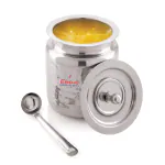 Ebun Stainless Steel Hammered Finish Ghee Container for Kitchen | Premium Oil Container with Lid for Pooja Items 1000ML