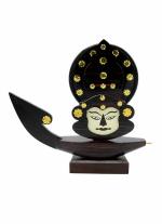 BM Handicrafts Wooden Kerala Traditional Boat Curio Miniature with Kathakali Face 10 inch