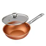 Prestige Cuprus Aluminium Gas and Induction Compatible Non-Stick Kadai with Glass Lid, 24 cm, 2.5 L (Copper)
