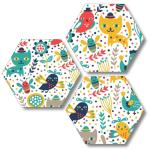 ARTUP Figurative Flowers Birds Butterfly Nature Pattern Set of 3 Hexagon Wall Decor, Self adheshive Painting, Digital Reprint, 21 Inch X 21 Inch