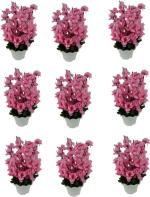 Green Plant indoor BStick6102 Pink Orchids Artificial Flower with Pot (7 inch, Pack of 9)