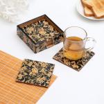 DULI Set of 6 MDF Wood Square Coaster Set for Table accessories 10x10cm (Black Gold)