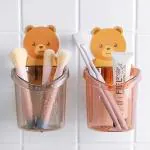 Poloman Bathroom Bear Hugs Toothbrush Cup Toothpaste Storage Rack Bathroom Wall Mounted Drain Bear Storage Cup Kids Toothbrush Holder Set(Pack Of 2,moulticolor )