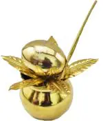 Real Craft Gold Brass Glossy Mangal Kalash With Nariyal And Leafs For Diwali Pooja Coconut Mango Leaves