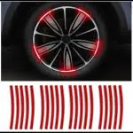 CARIZO 3D VIEW Reflective Wheel Tire Rims Stripes Stickers (Pack of 20, Red) Decals Exterior Accessories Compatible with Hyundai Venue (2022)