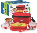 SKI Zip Soft Double Decker 3 Steel Tiffin Lunch Box With Insulated Zipper Pouch