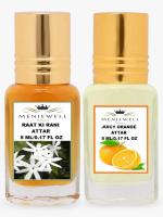 Menjewell Combo Pack Of 2PCs Attar(Raat Ki Rani 5ML,Juicy Orange 5ML) 10ML Attar (Floral, Fruity)