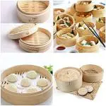 kunya 7 Inch Bamboo Dimsum Basket Round Shape Momos Wanton Steamer