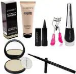 DAIMANPU Makeup foundation, pencil black kajal, cryon kajal, compact, steel eye curler and liquid eyeliner (6 Items in the set)