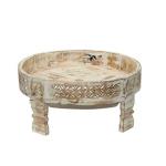 Baanmata International Home Decor White Round Mango Wood Chakki Bowl Table (45 x 45 x 20 cm)