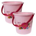 Kuber Industries Bucket|Plastic Bucket for Bathroom|Bucket for Bathing|Unbreakable Printed Bucket with Handle|18 Liter|Pack of 2 (Pink)