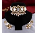 Gyaan Jewels Handmade Alloy Earring and Necklace Set White, Gold (Women) Free Size