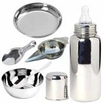 PGD Plain Silver Stainless Steel Baby Feeding Bottle with Feeder, Bowl, Idly Spoon, Spoon (0-24 months) - 250 ml