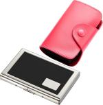 StealODeal Pink Black Leatherite Case With Water Resistant Metal 15 Card Holder (Set Of 2)