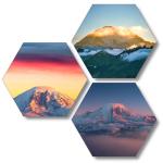 ARTUP Nature Sun Rise Moutain View Set of 3 Hexagon Wall Decor, Self adheshive Painting, Digital Reprint, 21 Inch X 21 Inch