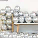 Pmw - Silver Metallic Chrome Latex Balloons (Contains 50pcs) For Wedding, Anniversary, Christmas and Birthday Celebration Supplies