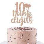 Festiko 10 Double DigIts Cake Topper, Happy 10th Birthday, 10th Birthday Decorations Rose Gold Glitter