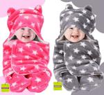 Pandaoriginals Star Grey, Pink Cotton Bath Towels for Baby Boys and Girls (30 x 35 inch) Pack of 2