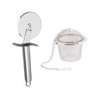 FIRST FRONT Stainless Steel SS Pizza Cutter With Stainless Steel Green Tea Filter and (Multicolour, Pack of 2)