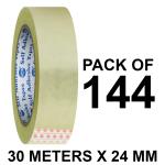 VCR Self Adhesive Transparent Packing Cello Tape - 30 Meters in Length - 24mm / 1 Inch Width - 144 Rolls Per Pack - BOPP Industrial Packaging Tape for E-Commerce Box Packing, Office and Home use