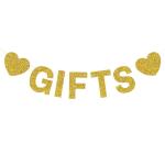 Festiko Gift Banner, Golden Glitter Gift Decorations For Engagement Wedding Bridal Shower Bachelorette Retirement Birthday Party Supplies (Double, Side Golden Glitter)