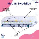 LazyToddler Cotton Organic Muslin Baby Swaddles Set of 3 - Multicolour