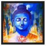 RITWIKA ART AND CRAFT Abstract Wall Art of Meditating Buddha In Blue Hue Religious Painting with Frame for Home and Office Decor | Size 13.5 x 13.5 Inch, Set of 1 Multi Colour (Blue - 01)