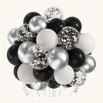 SPECIALYOU.IN 50pcs Birthday balloons for decoration with Black balloon, White balloons and Silver Chrome/confetti balloons for Bride to be, Anniversary, Wedding, Party decoration for boys & Girls.