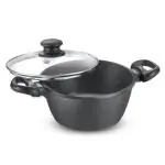 Prestige Omega Die Cast Plus Aluminium Non-stick Casserole with Lid 20cm-1L|3-Layer Easy Release Coating|Extra Thick 5.5 mm Base|Induction Base|Die-Cast Body|Black