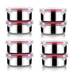TOFEE Stainless Steel Storage Air Tight container|Lock & Seal with Break Free Detachable|Microwave Safe|Leak Proof|Container sets|Freezer Safe|round container (500ML, 8pcs)