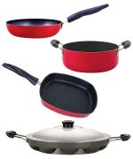 Nirlon 4 pcs of Red and Black Non-stick Kitchen Cooking Utensil Combo Set, Standard