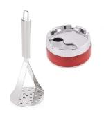 URBAN BUY Stainless Steel Potato Masher With Plastic Ash Tray Base Stainless Steel Tabletop Decor Closed Printing Unbreakable Ashtray and Multicolour, Pack of 2
