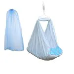 Beetot New Born Baby Swing Cradle (Jhula) | Cradle Set With Mosquito Net, Spring And Triangle Hanger | Weight Capacity Up To 20Kg | Age From 0-12 Months | Joli For Baby (White+Blue+Printed) - Cotton